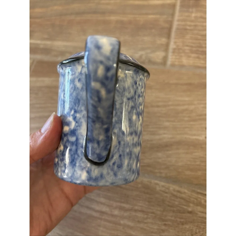 Stangl Blue Spongeware‎ Town And Country Ceramic Salt/ Pepper Shaker W/ Handle